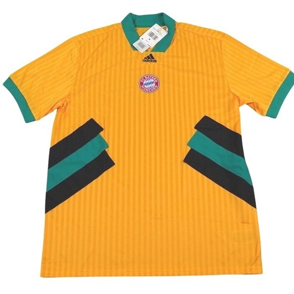 Adidas FC Bayern Munich Icon Jersey Mens Medium Yellow Green Retro Soccer Shirt